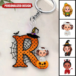 Personalized Cartoon Character Pumpkin Keychain with Initial & Name Halloween Party Favors Gift for Kids