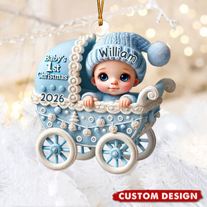 Newborn Baby In Carriage Christmas Personalized Acrylic Ornament