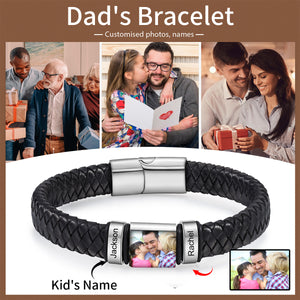 Personalised Photo Leather Bracelet Engraved Name-Men's Bracelet Gift for Dad