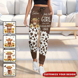 Personalized Highland Cow Soft Woman's Man's Sweatpants with Name and Drawstring Leisure Wear Birthday Gift for Highland Cow Lover