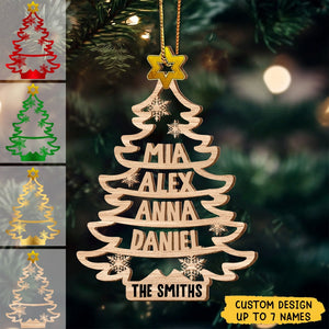 Unique Christmas Family Pine Tree Custom Member Names Personalized Wooden Ornament