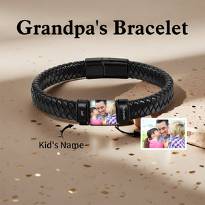 Personalised Photo Leather Bracelet Engraved Name-Men's Bracelet Gift for Dad