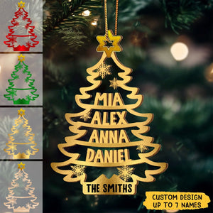 Unique Christmas Family Pine Tree Custom Member Names Personalized Wooden Ornament
