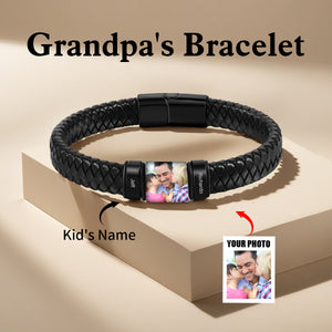 Personalised Photo Leather Bracelet Engraved Name-Men's Bracelet Gift for Dad