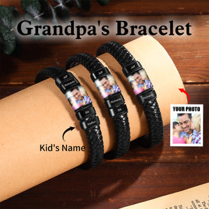 Personalised Photo Leather Bracelet Engraved Name-Men's Bracelet Gift for Dad