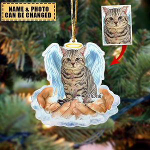 Pet Lovers Gifts - In The Hands Of God - Custom Acrylic Memorial Ornament Upload Photo