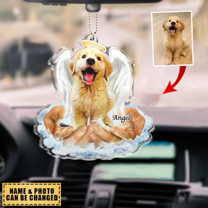 Pet Lovers Gifts - In The Hands Of God - Custom Acrylic Memorial Ornament Upload Photo