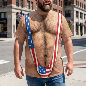 3D Hairy Body Swimsuit Funny Patriotic - Personalized T-Shirt