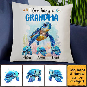 Gift For Grandma I Love Being A Grandma Sea Turtle Ocean Personalized Pillow