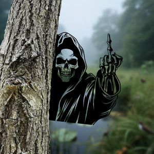 Grim Reaper Middle Finger Metal Sign Decoration-Versatile Mountable Wall Art