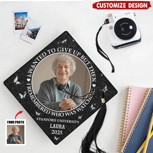 I Remembered Who Was Watching - Personalized Memorial Photo Graduation Cap Topper