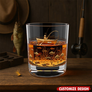 Personalized Fishing Man Whiskey Glass - Gifts For Fishing Lovers