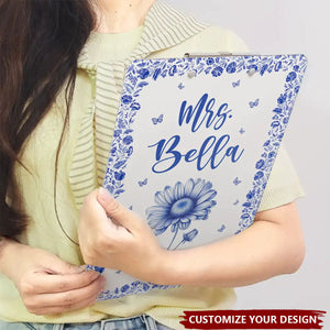 Birth Flower Chinoiserie Toile Art - Personalized Acrylic Clipboard