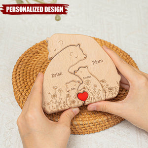 Hugging Bear Family Floral Version-Personalized Wooden Bear Family Puzzle