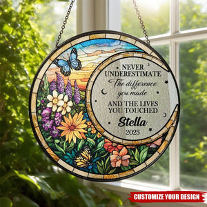 Personalized Retirement Stained Glass Suncatcher, Floral Retirement Window Decor, Coworker Gifts
