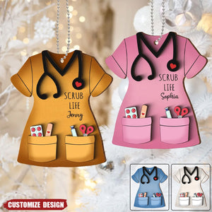 Nurse Scrub Life Personalized 2-Layer Wooden Ornament, Medical Christmas Ornament Gift For Nurses