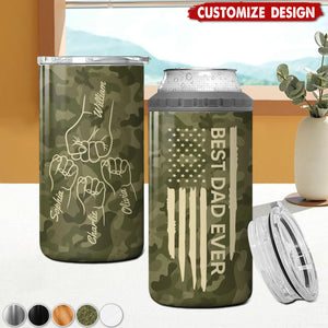 Best Dad Ever Fist Bump Outline Nation Flag - Personalized Can Cooler - Gift For Dad