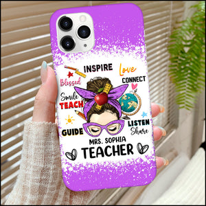 Messy Bun Teacher Counselor Educator Teach Inspire Love Personalized Phone case Perfect Teacher's Day Gift