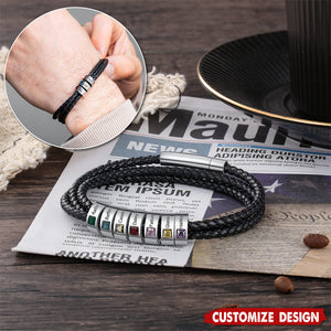 Personalized Mens Braid Bracelet with 1-8 Engraved Beads Family Names-Gifts for Men Father's day