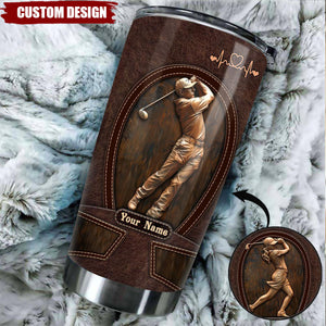 Golf Lovers Leather Pattern Personalized Stainless Steel Tumbler