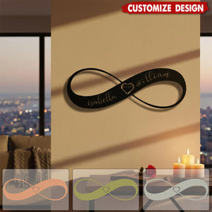 Personalized Infinity Heart Metal Wall Art: Couple Names & Date