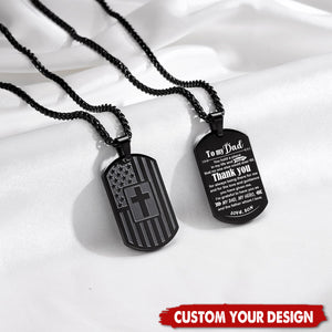 Personalized Christian American Flag Man Dog Tag Cross Necklace Father's Day Gifts