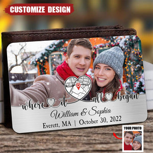 Where It All Began Location Map - Personalized Stainless Photo Wallet Card