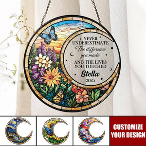 Personalized Retirement Stained Glass Suncatcher, Floral Retirement Window Decor, Coworker Gifts