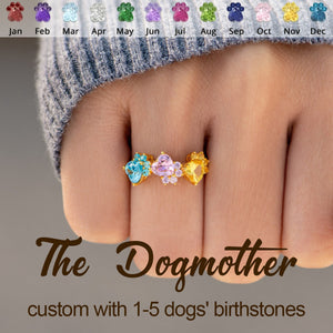 The Dogmother Dog Paws 1-5 Birthstones Ring