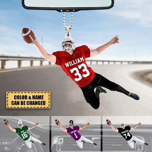 Personalized American Football Player Jumping Ornament