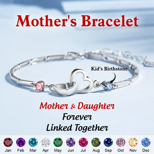 Mother & Daughter Forever Linked Together-Personalized Birthstone Double Heart Bracelet
