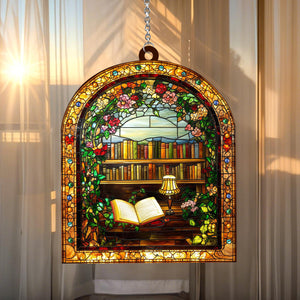 Library Bookshelf Window Hanging - Gift for Book Lover