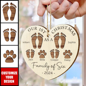 First Christmas As A Family Of Four Footprints - 2024 New Release Personalized Custom Shaped Wooden Ornament