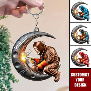 Welding Where Fire Meets Steel - Personalized Welder Shaped Keychain