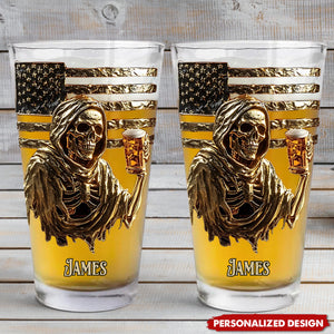 F*ck It Let's Have A Beer - Personalized Skull Beer Glass