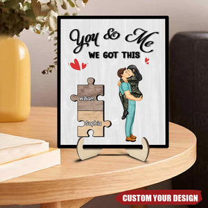 Personalized Couple Kissing Occupation 2-Layer Wooden Plaque - Gift For Couples, Nurse, Firefighter, Police Officer