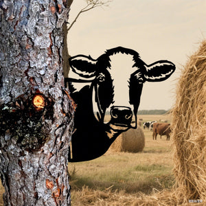Peek-A-Boo Cow Metal Sign - Versatile Mountable Wall Art