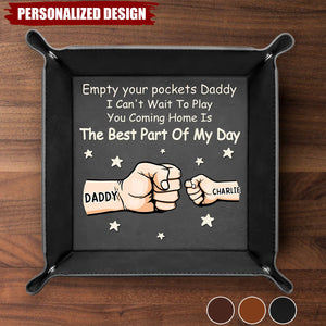 Dad’s Pocket Drop Zone-Personalized Leather Valet Tray-Gift For Dad,Grandpa