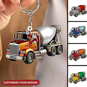 Personalized Cement Mixer Santa Keychain - Unique Holiday Gift for Construction Fans