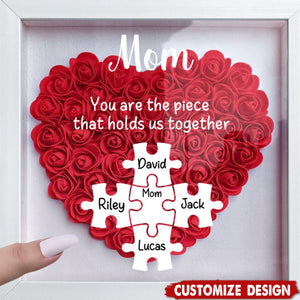 Personalized Mom Puzzle With Kids Names Heart Flower Shadow Box-Mother's Day Gift