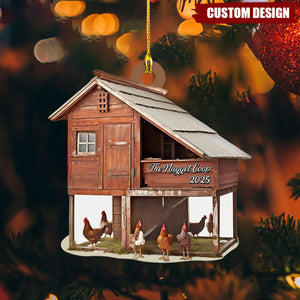 Custom Name Farmhouse Chicken Personalized Ornament, Christmas Tree Hanging Decor, Christmas Ornament, Flat 2D Ornament Wooden