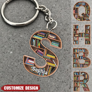 Personalized Gifts For Book Lover Keychain Alphabet Bookshelf