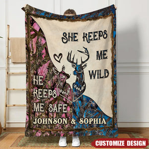 He Keeps Me Safe - Personalized Couple Fleece Blanket - Gift For Couple