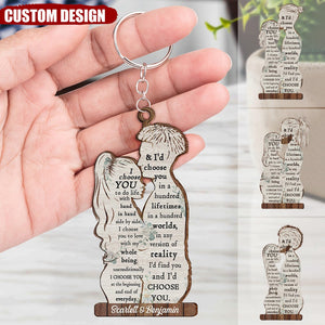 I Choose You - Anniversary Gift For Couples - Personalized Wooden Keychain