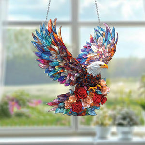 Bald Eagle with Roses Window Hanging - nique Nature-Inspired Gift