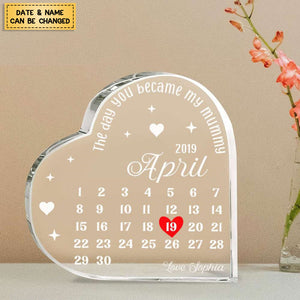 The Day You Became My Mummy, Date Remember Personalized Heart Shaped Acrylic Plaque