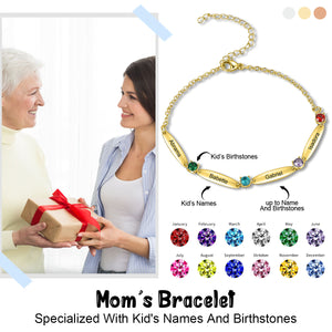 Personalized Family Name Bar Birthstone Bracelet-Gift For Mom/Grandma