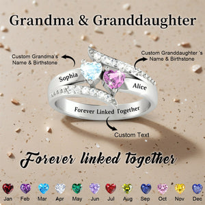 Forever Linked Together-Personalized Family Birthstones Ring-Gift For Grandma/Granddaughter