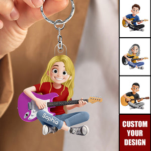 Personalized Guitar Players Keychain - Gift For Music Lovers