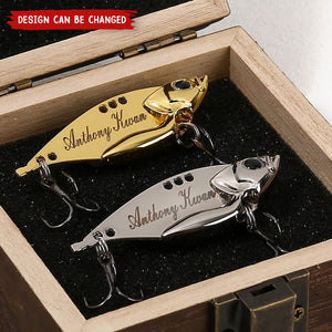 Personalized Metal Engraved Fishing Lure Hook With Wood Box - Gifts For Fishing Lover
